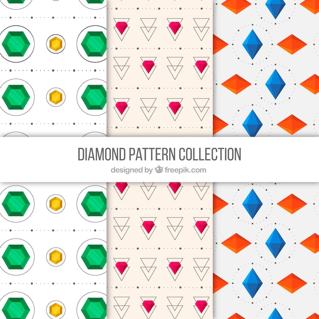 Pack of patterns with precious gems and geometric shapes