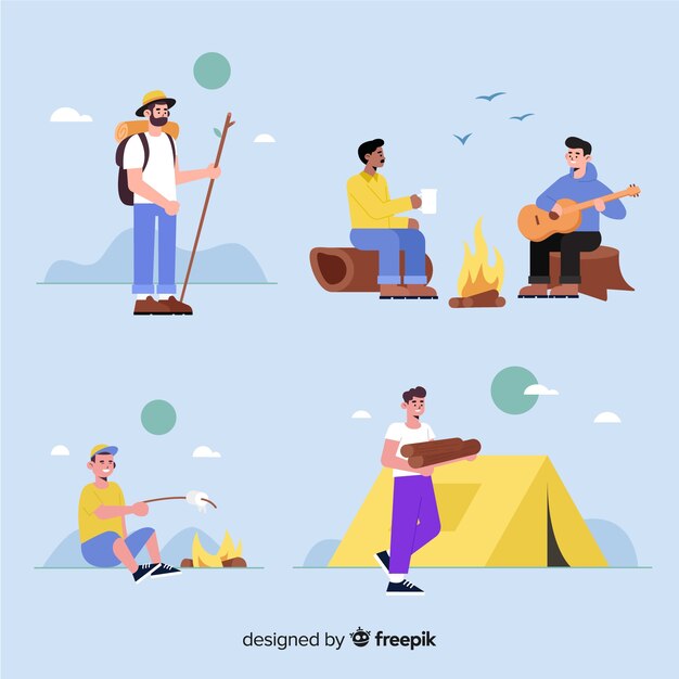 Pack of people camping flat design