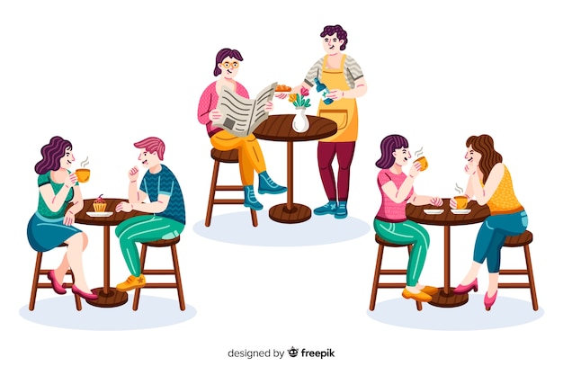 Free Vector pack of people sitting at a cafe