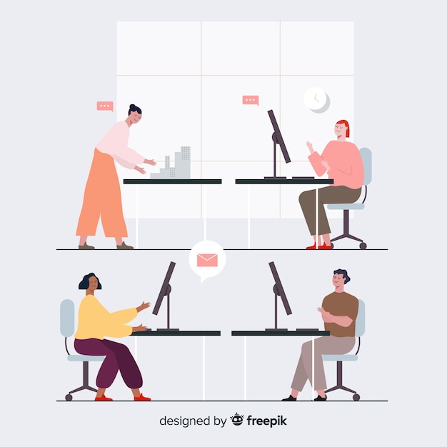 Free Vector pack of people working at their desks