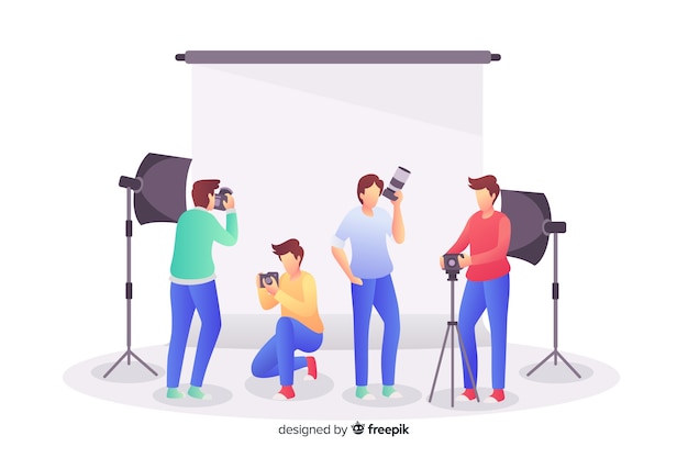 Pack of photographers working flat design