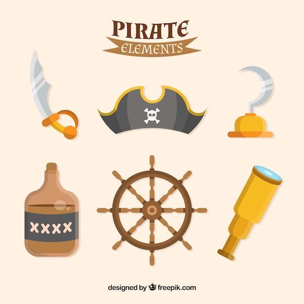 Pack of pirate elements in flat design