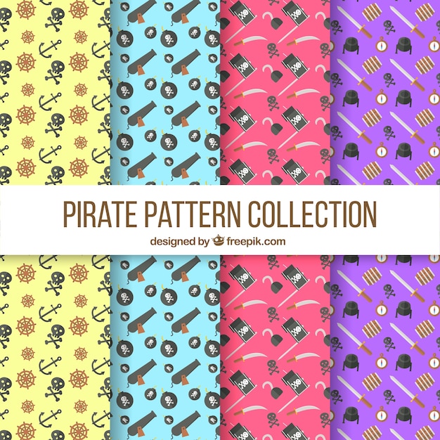 Free Vector pack of pirate patterns in flat design