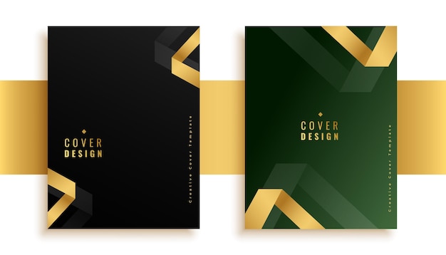 Free Vector pack of premium business cover template with golden stripe design