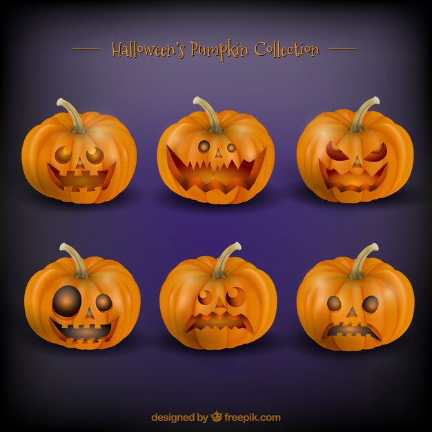 Pack of pumpkins with faces