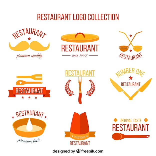 Pack of restaurant logos in flat design