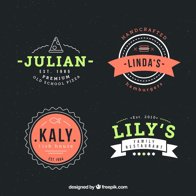 Pack of restaurant logos with badge design