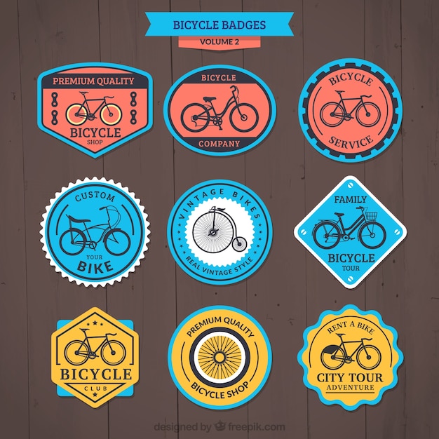 Pack of retro cute colored bike badges 