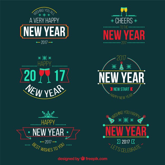 Pack of retro new year 2017 labels 