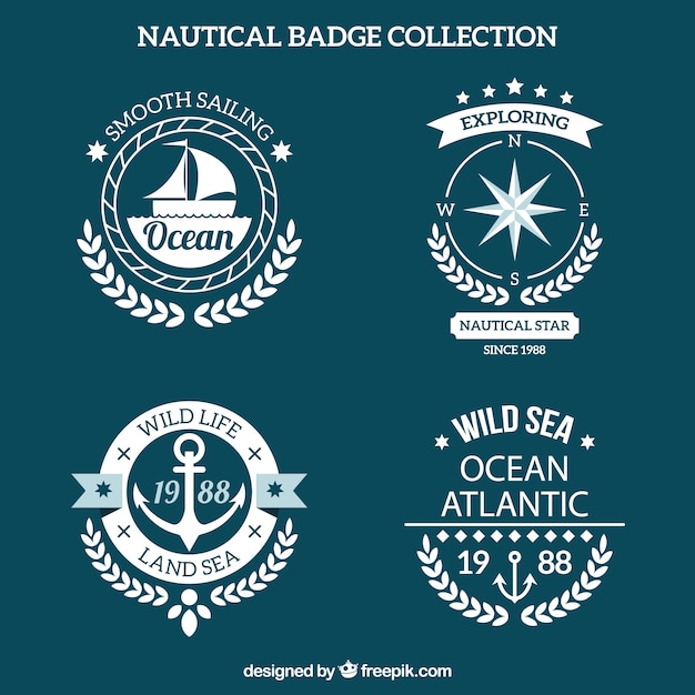 Free vector pack of round nautical badges in flat design