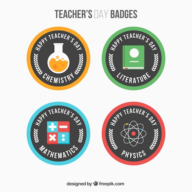 Free Vector pack of round teacher's day badges