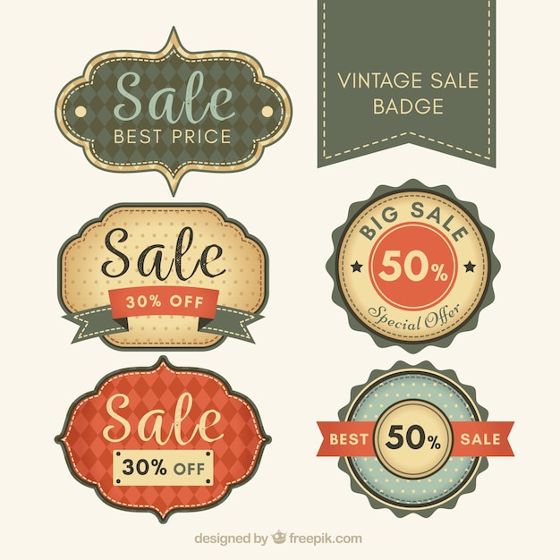 Free Vector pack of sale badges in retro style