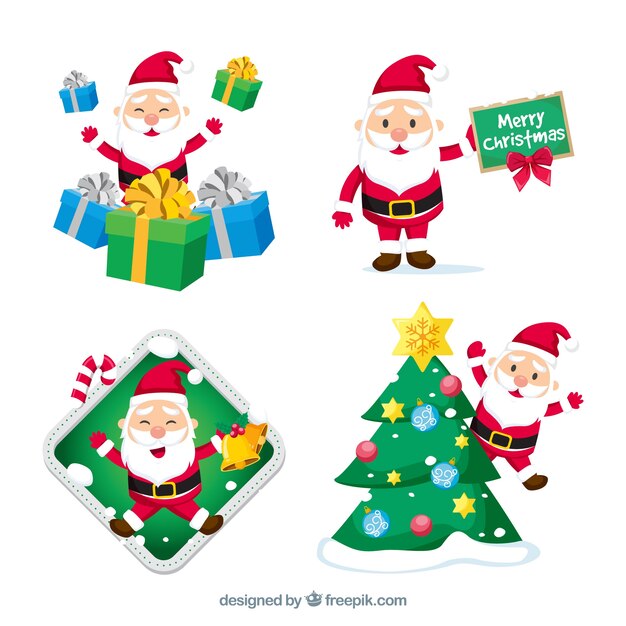 Pack of santa claus characters with accessories