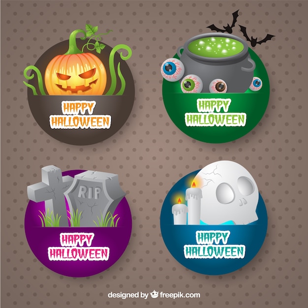 Free Vector pack of scary halloween stickers