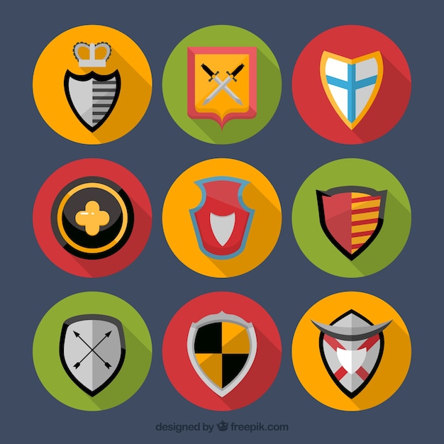 Free vector pack of shield in colored circles