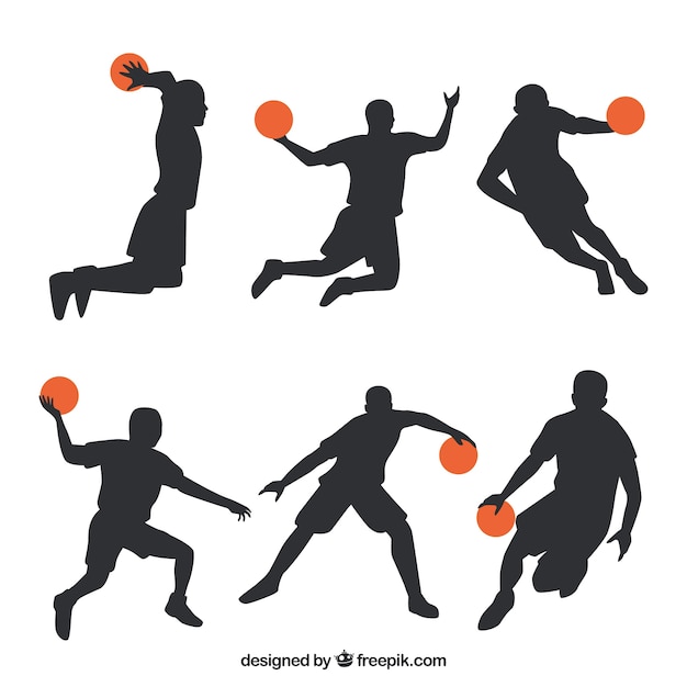 Free Vector pack of silhouettes basketball players