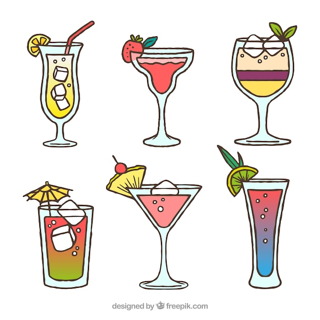 Pack of six hand-drawn cocktails 