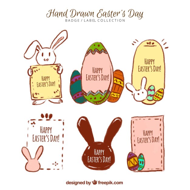 Pack of six hand-drawn easter labels