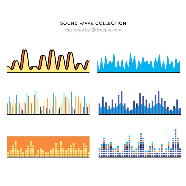 Pack of six sound waves with variety of designs