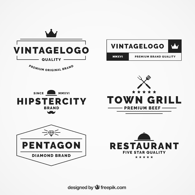 Free Vector pack of six vintage logos