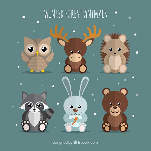 Free Vector pack of six winter animals