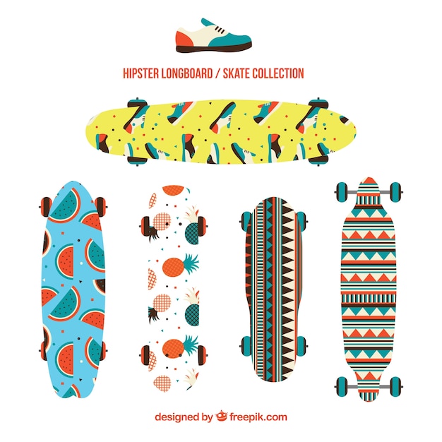 Free Vector pack of skateboards with enjoyables designs