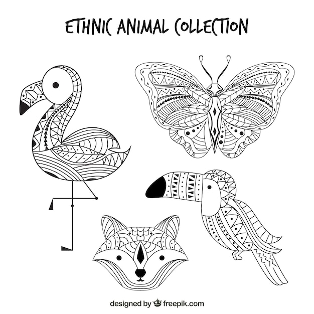 Free Vector pack of sketches of ethnic animals