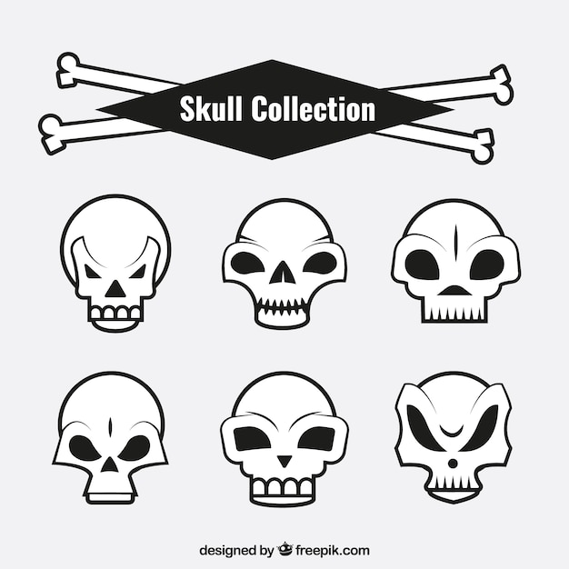 Free Vector pack of skulls with funny designs