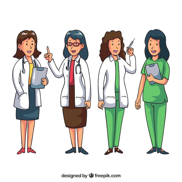 Free vector pack of smiley female doctors at work