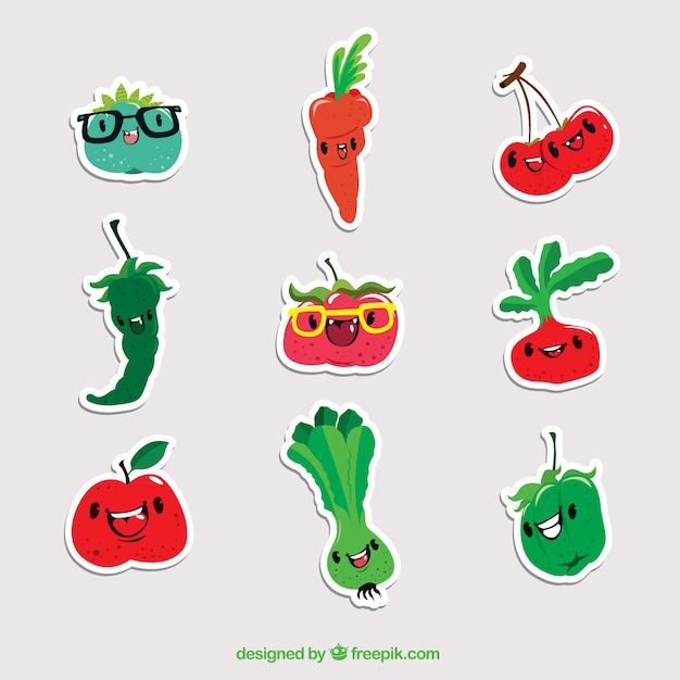 Free vector pack of smiley vegetables stickers