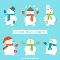 Free vector pack of snowmen in flat design