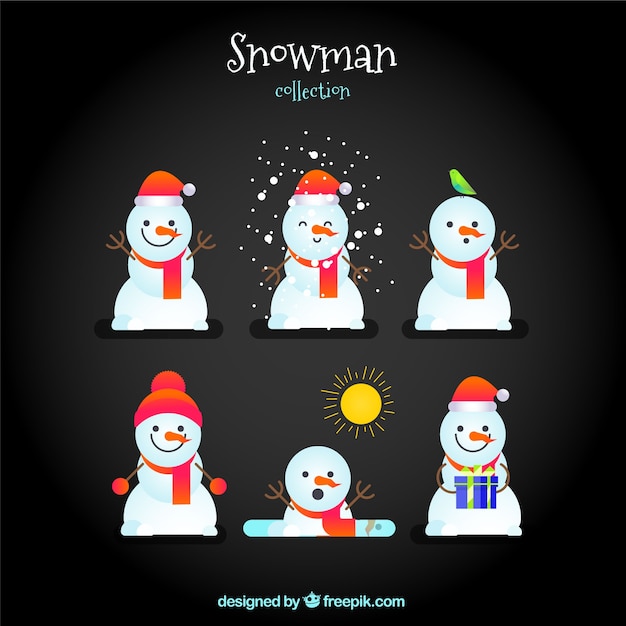 Free vector pack of snowmen in flat design