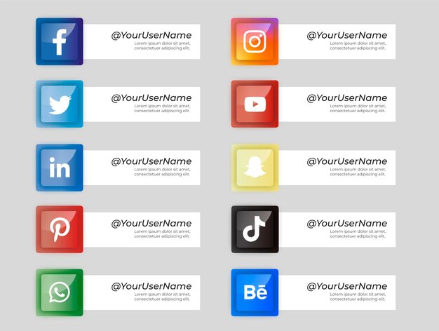 Pack of social media icons with shapes