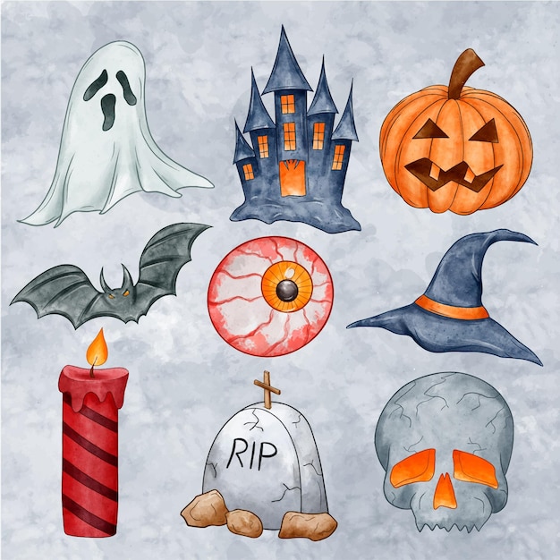 Pack of spooky halloween elements