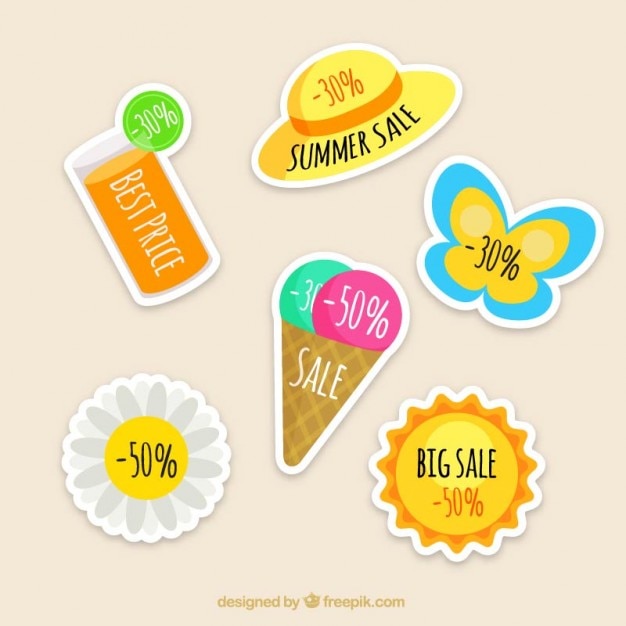 Free Vector pack stickers of summer sales