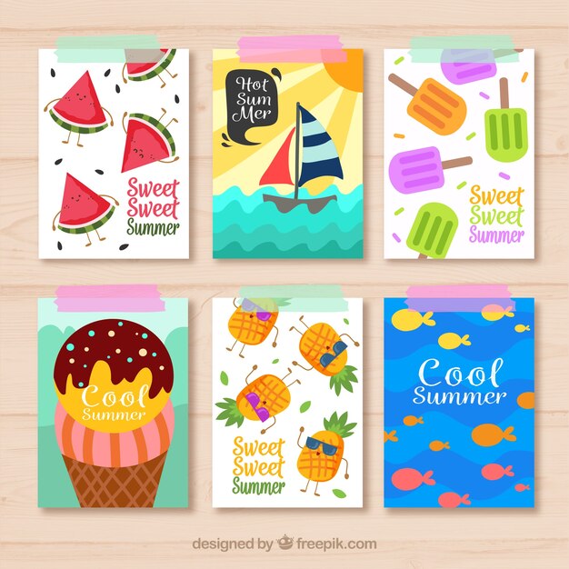  pack of summer cards with flat items