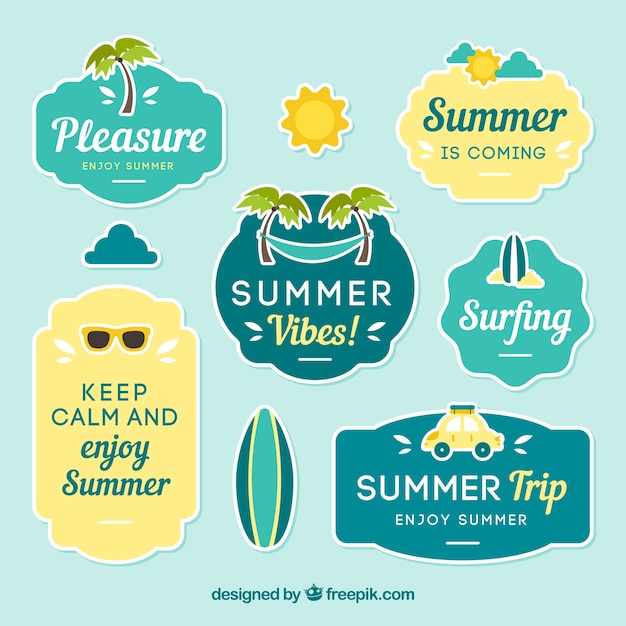 Pack of summer labels with decorative items