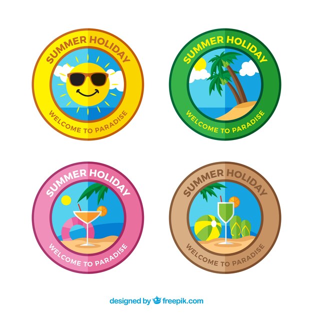 Pack summer stickers in flat design