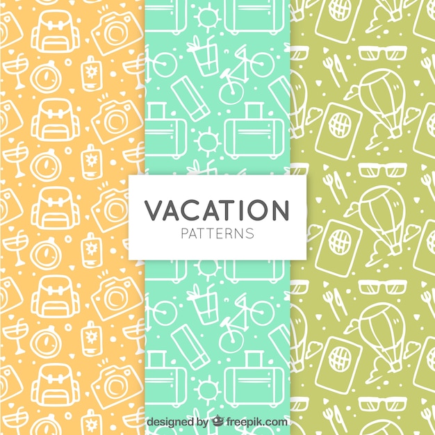 Pack of summer travel patterns with sketches