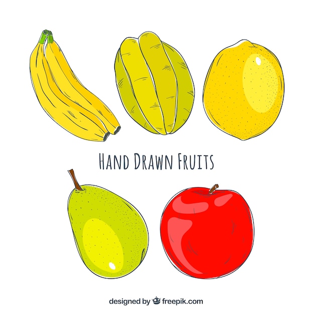 Pack of tasty fruits hand-drawn