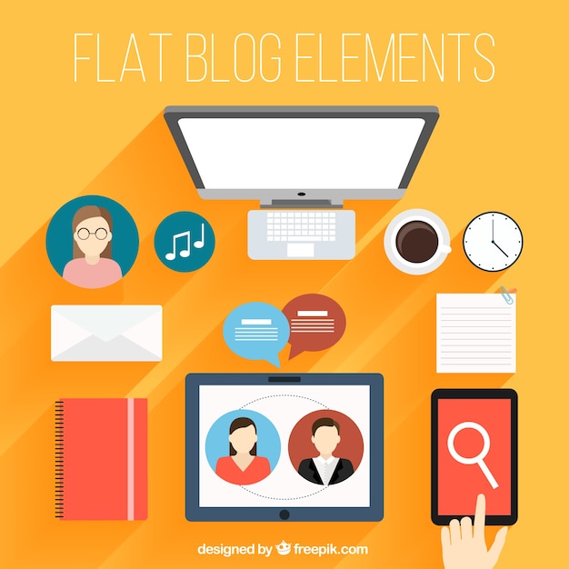 Pack of technological blog elements in flat design 