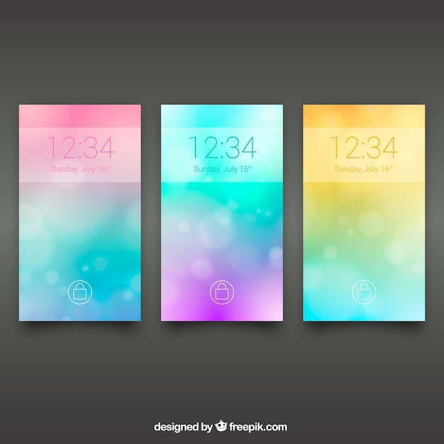 Free Vector pack of three colored blurred wallpapers for mobile