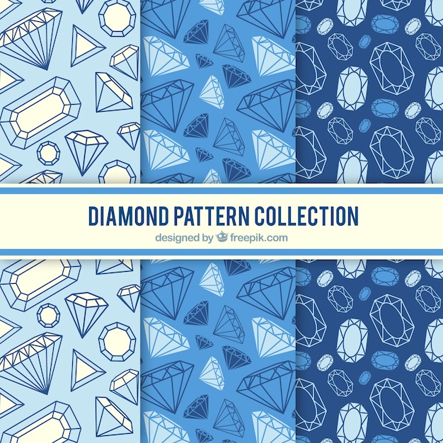 Free Vector pack of three flat diamond patterns in blue tones