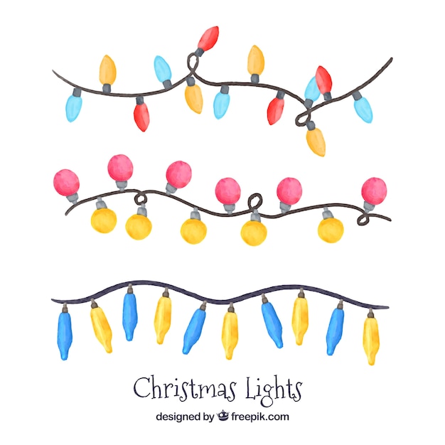 Pack of three garlands of watercolor christmas lights