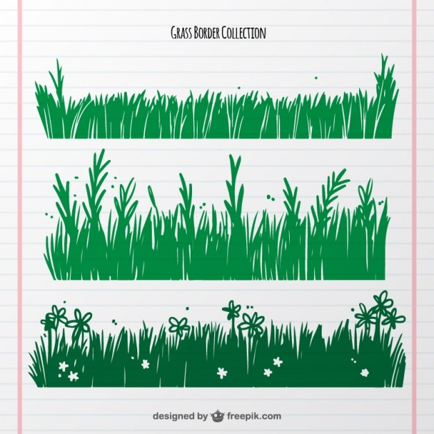 Free Vector pack of three hand-drawn grass borders