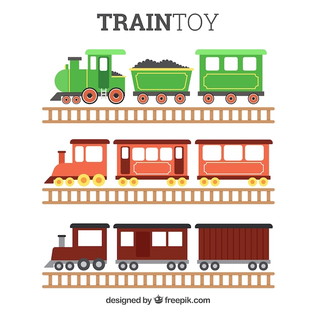 Free Vector pack of three toy trains in flat design