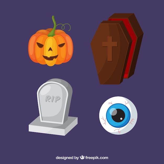 Free vector pack of tomb and other halloween elements