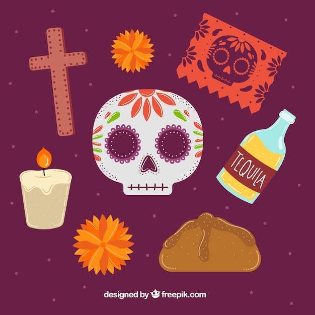 Free Vector pack of typical elements of day of the dead