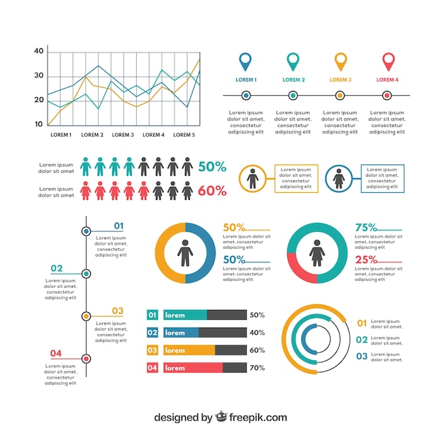 Pack of useful infographic elements in flat design