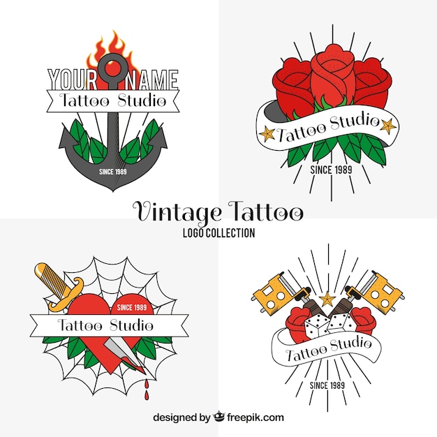 Free Vector pack of vintage logos of hand drawn tattoos 